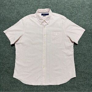 Ralph Lauren Shirt Mens XXL Pink Striped Short Sleeve Woven Seersucker Button Up